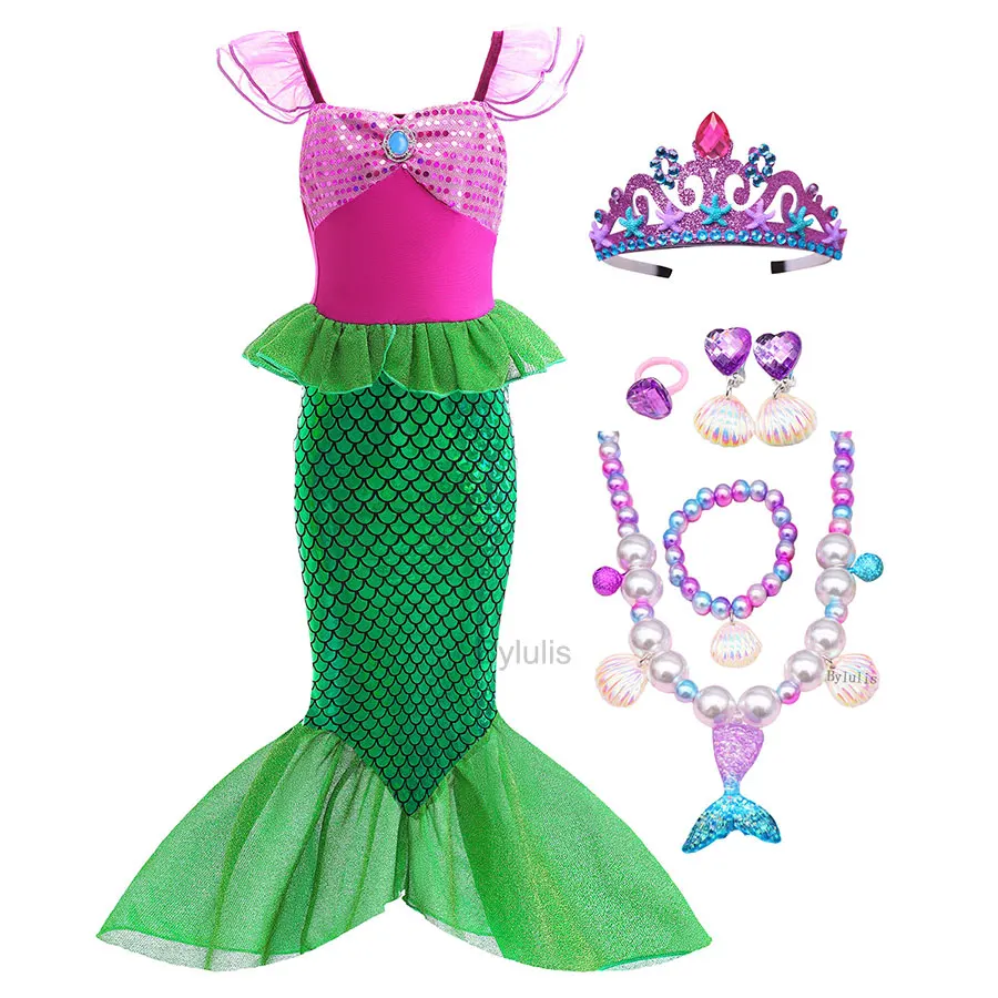 Girls Mermaid Costume Princess Ariel Halloween Carnival Birthday Party Dress Outfit