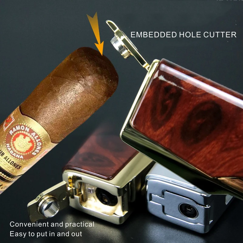 QD116 Four Fire Direct Charge High Fire Inflatable Windproof Lighter with Cigar Knife and Cigar Holder Gift Box 3