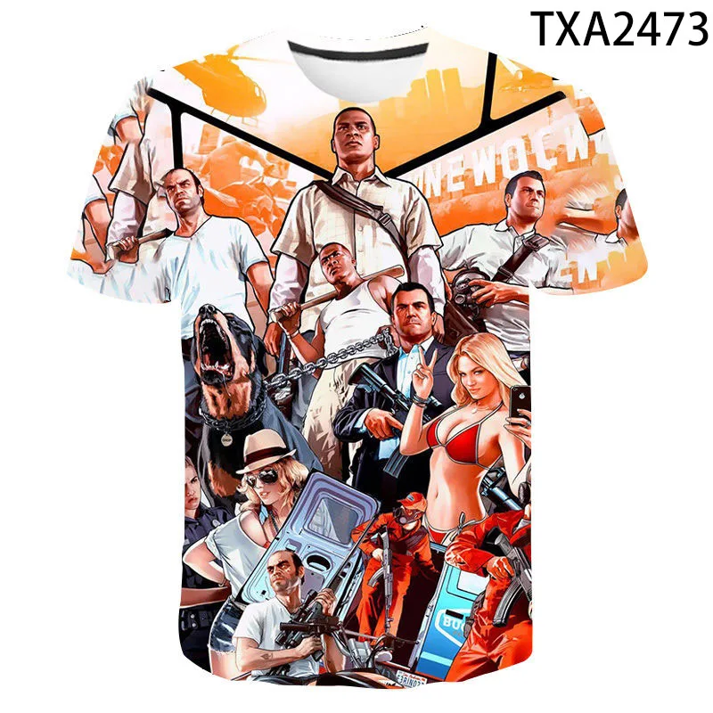 2022 New 3D Print Grand Theft Auto Game Gta 4/5 Printed T Shirt Men Women Children Short Sleeve T-Shirt Boy Girl Kids Tops Tees |