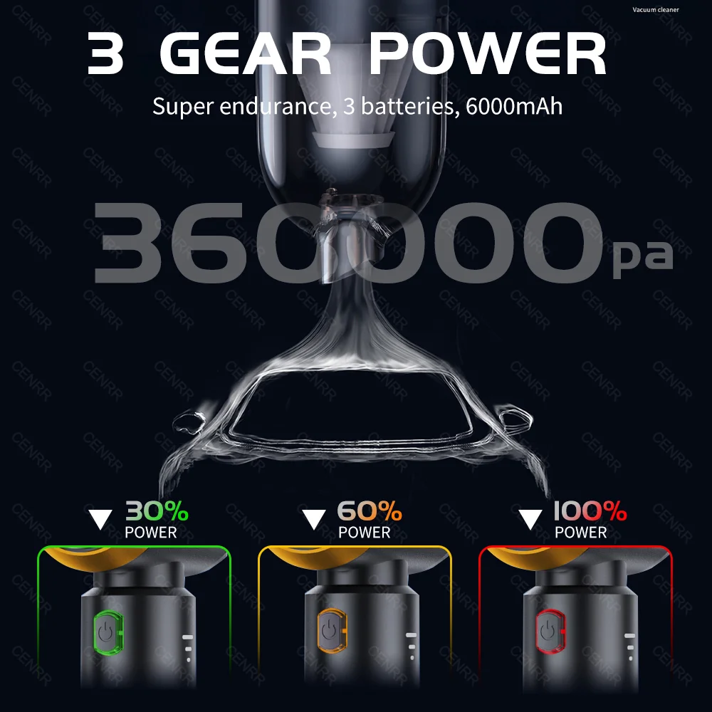 CENRR Mini Car Vacuum Cleaner 360000PA Powerful Wireless Cleaner HandHeld Portable Vacuum For Car Home Cleaning Machine