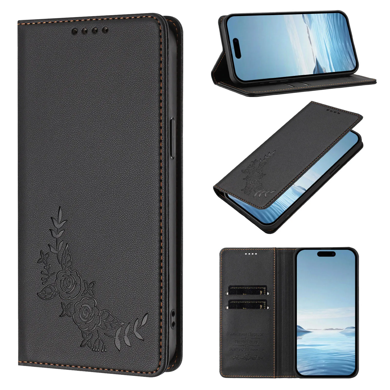 Lotus Flowers Leather Flip Case with Magnetic Closure and Card Slots