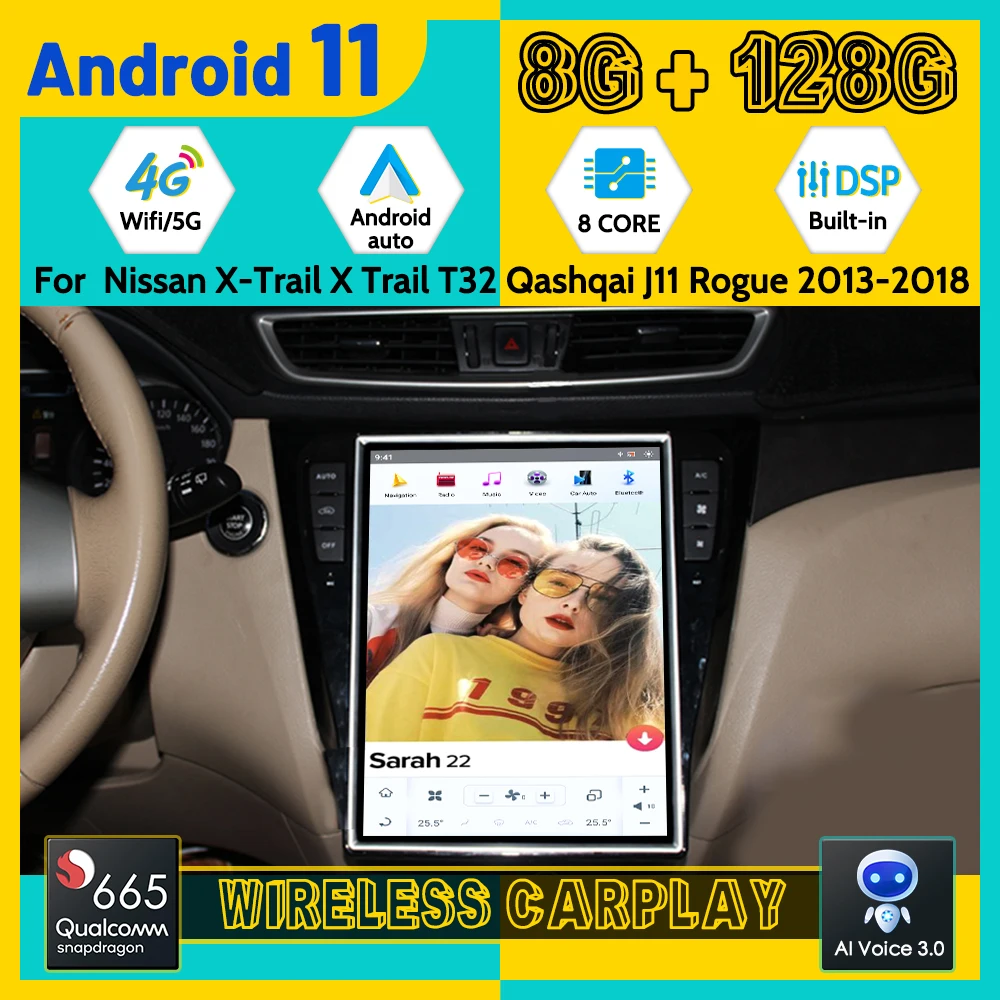 

For Nissan X-Trail X Trail T32 Qashqai J11 Rogue 2013 - 2018 Android Car Radio Tesla Screen 2Din Stereo Receiver Autoradio Unit