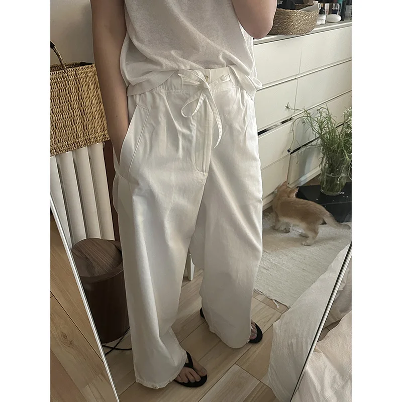 

summer 2024 WHITE streetwear women trousers pantalones de mujer COTTON lyocell pants women korean fashion