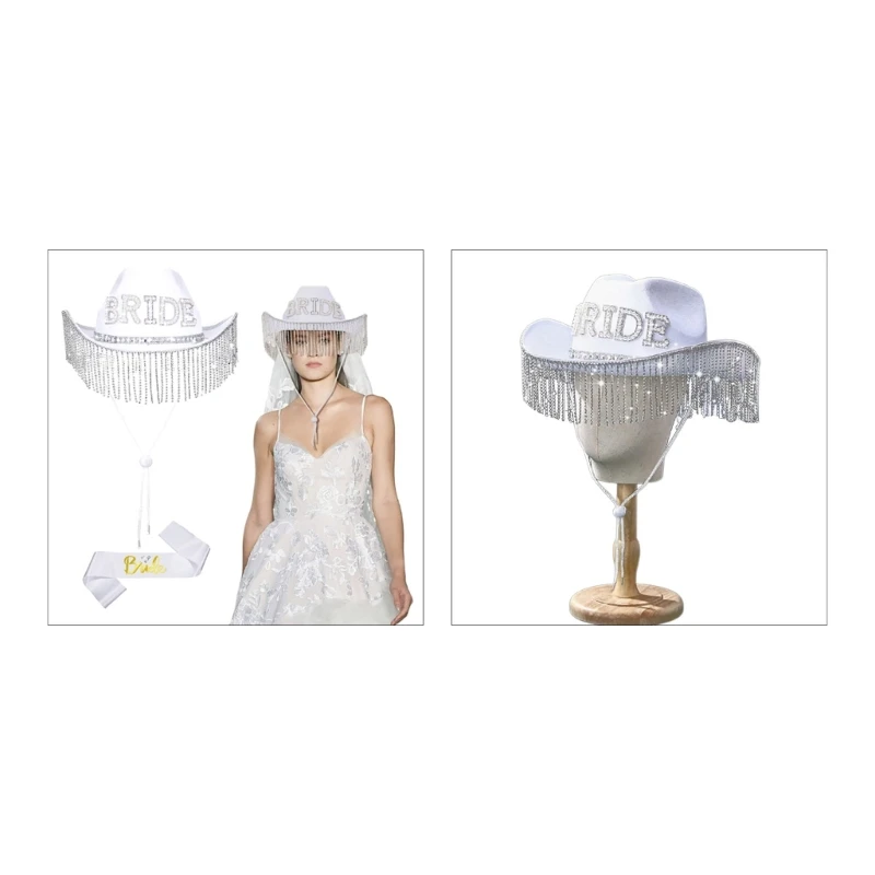 

Delicate Bride Hat with Fringe Shoulder Strap Western Hat for Wedding