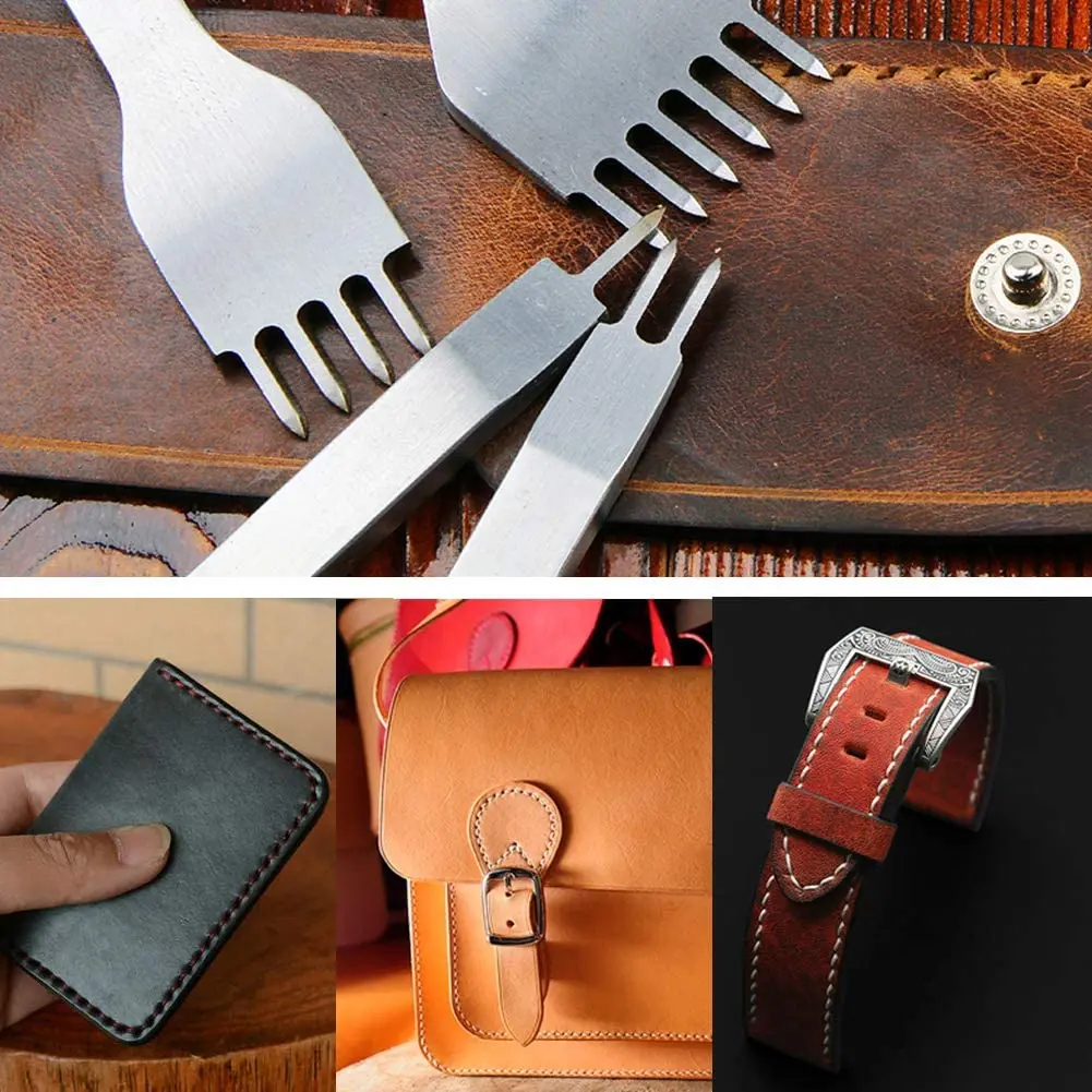KRABALL 가죽 키트 Leathercraft 도구 손 바느질 스티치 펀치 조각 Skiving Groover Edge Beveler 가죽 구멍 펀치 세트