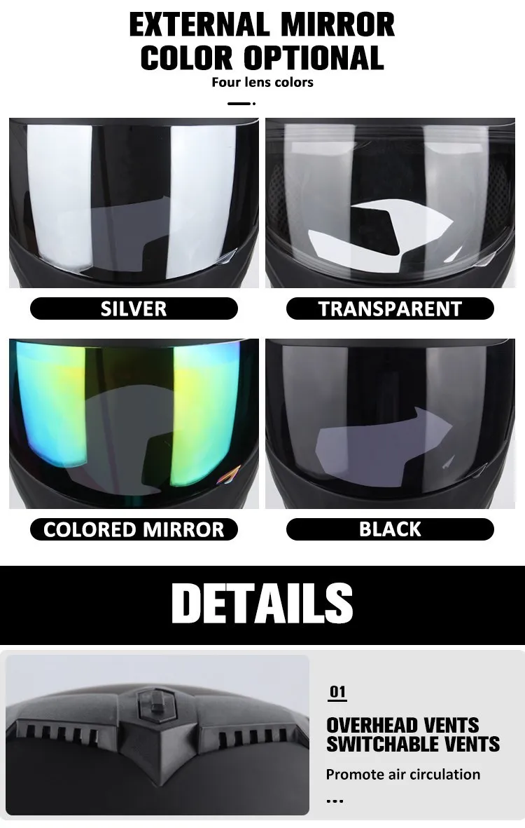 Uchoose Unisex Motorcycle Helmet DOT Certification Double Lens Cross Section Helmet Safety Modular Flip Helm Helmet With Visor