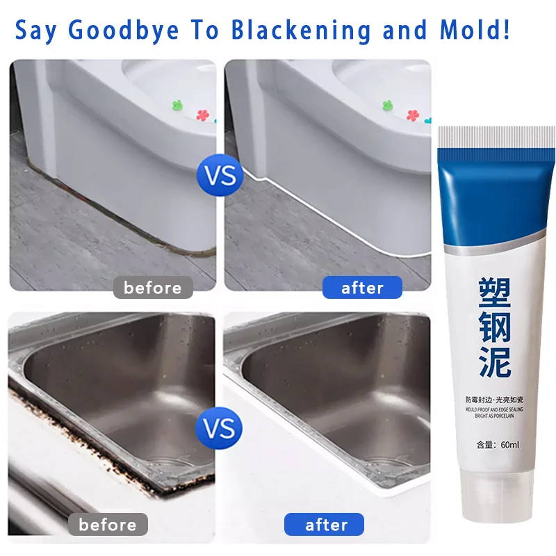 Super Glue Silicone Glue Silicone Sealant Sealant Glue Anti Leak Sealant 60ml Plastic Steel Mud Glue Waterproof Agent Kitchen and Bathroom Anti-mildew Glue Epoxy Resin Leak Plugging Caulking Sealant