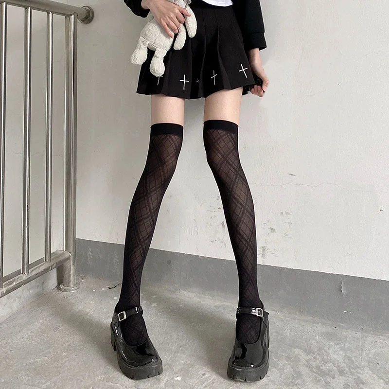 Lolita JK Sweet Rhombus Gestreifte Strapsstrümpfe Damen Sexy Oberschenkelhohe Lange Socken Exquisite weiche Kniestrümpfe Leggings – Detail 7