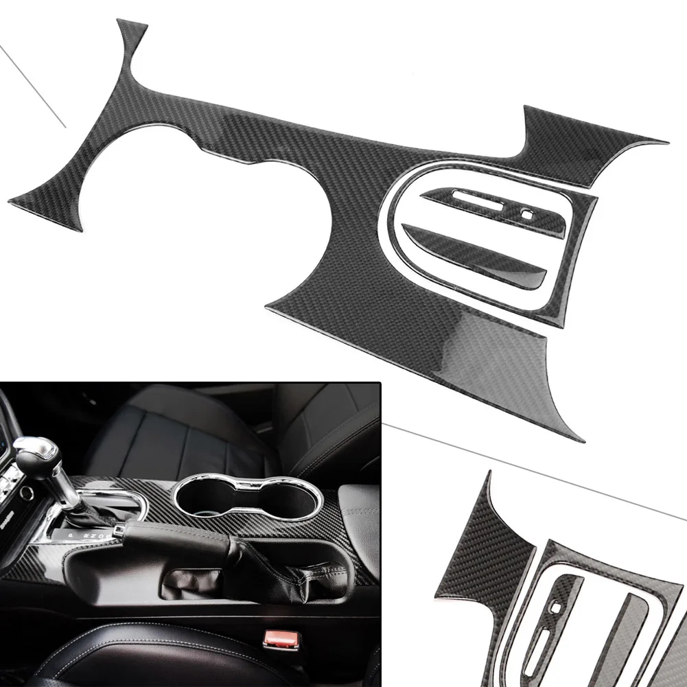 

Car Real Carbon Fiber Central Gear Shift Panel Cover Trim Decoration For Ford Mustang 2015 2016 2017