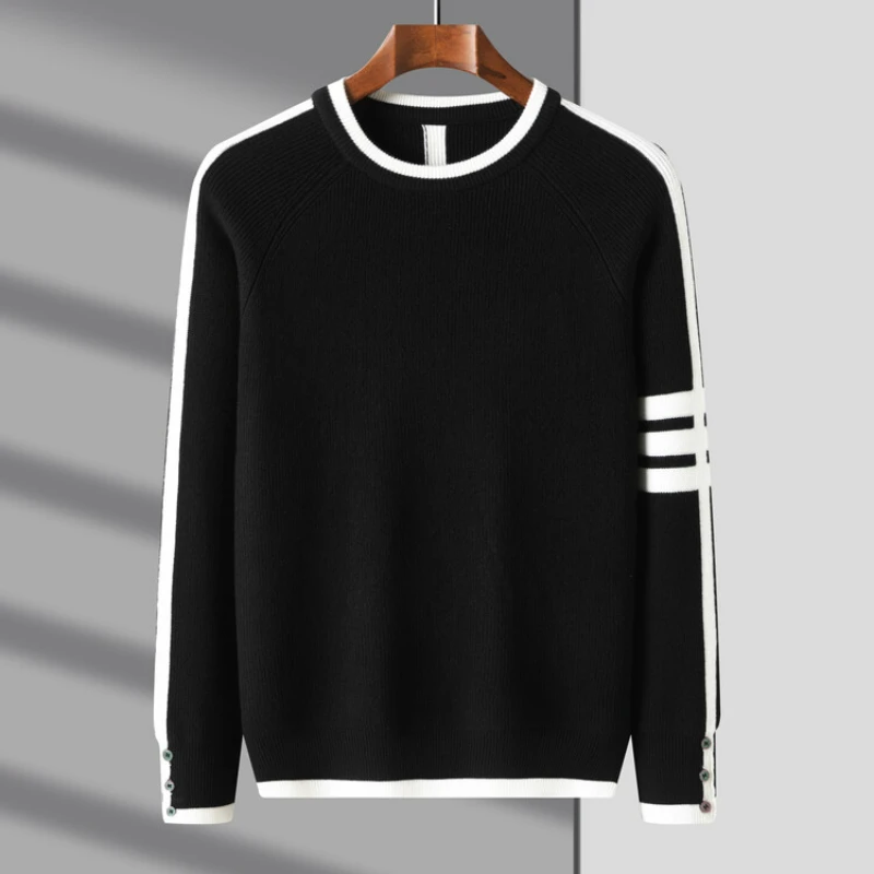 Boutique Men's New Casual Men's Round Neck Sweater Autumn and Winter Thick Warm Knitted Top Fashion Long Sleeve Pullover