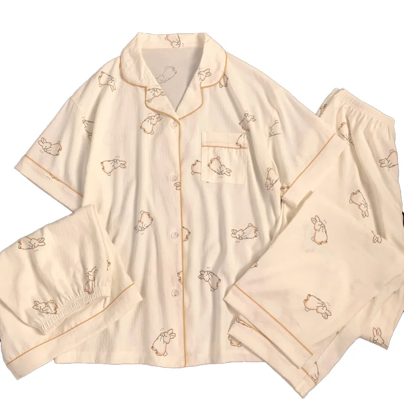 بيجامة نسائية كورية جديدة بسيطة مطبوعة على شكل أرن...