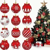 12Pcs New Year’s Gift Christmas Decoration Wooden Christma Ball Pendant Christmas Tree Hanging Home Room Decor Outdoor Accessory