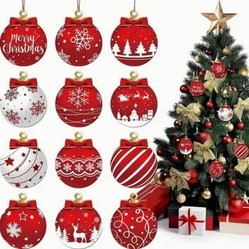 12PCS Wooden Christmas Ball Pendants 1