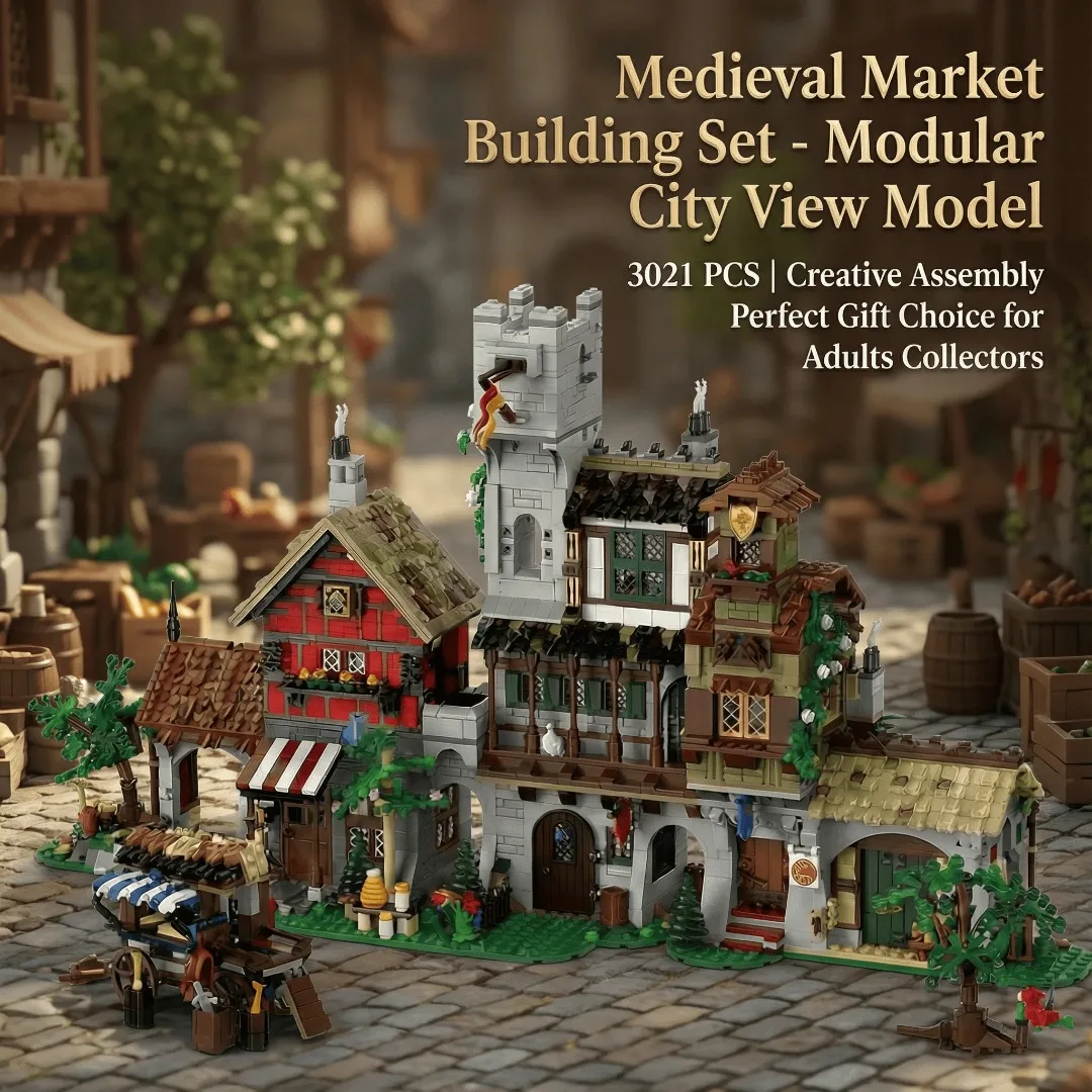 3021-teiliges Mittelalterliches Marktplatz-Set, Retro-Architektur Modulare Bausteine, Montage-Modellbausatz, Kreatives Spielzeug-Geschenk – Detail 2