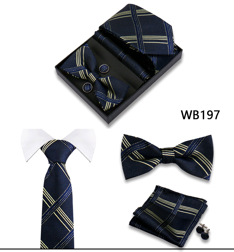 Herren-Krawatte in Geschenkbox, Fliege und Einstecktuch, Manschettenknöpfe-Set für Männer, Hochzeit, Business, formeller Anzug, individuelle Krawatte, Gravata-Geschenkset – Detail 37