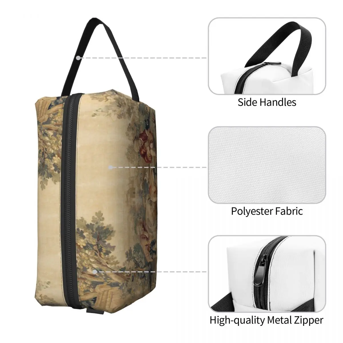 Cute Aubusson Antique Tapestry Print Travel Toiletry Bag for Women Boho French Flowers Makeup Cosmetic Bag Beauty Storage Dopp