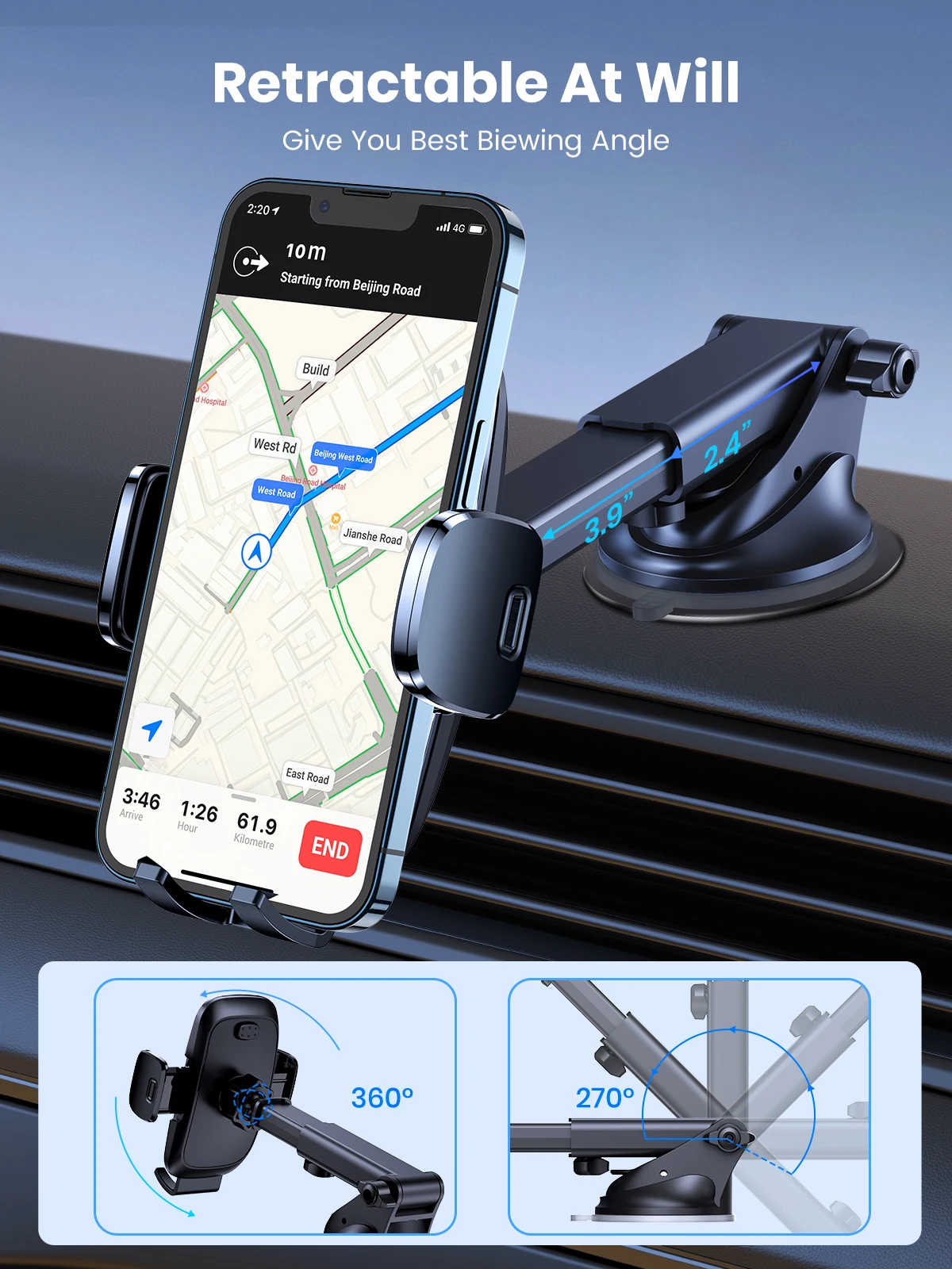 Car Phone Holder Mount for Car Windshield Dashboard Universal Hands Free Automob