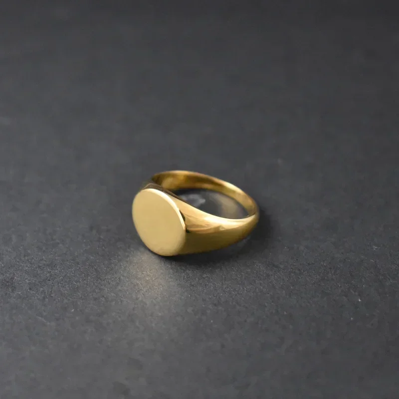Stainless Steel Rings Handmade 18k Gold Plated Oval Smooth Blank Signet Rings for Women Men