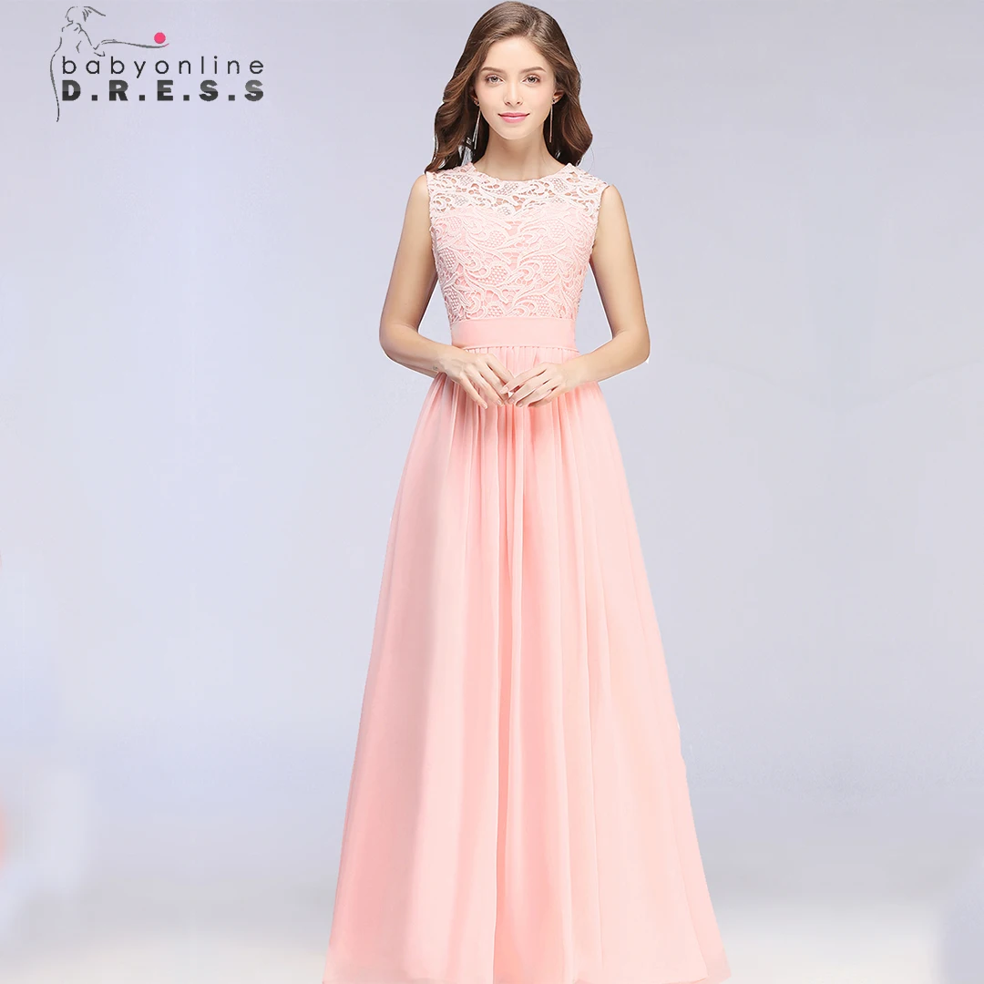 

Платье подружки невесты BABYONLINE, элегантные длинные кружевные платья макси без рукавов, шифоновые платья на молнии сзади для свадьбы, вечеринки