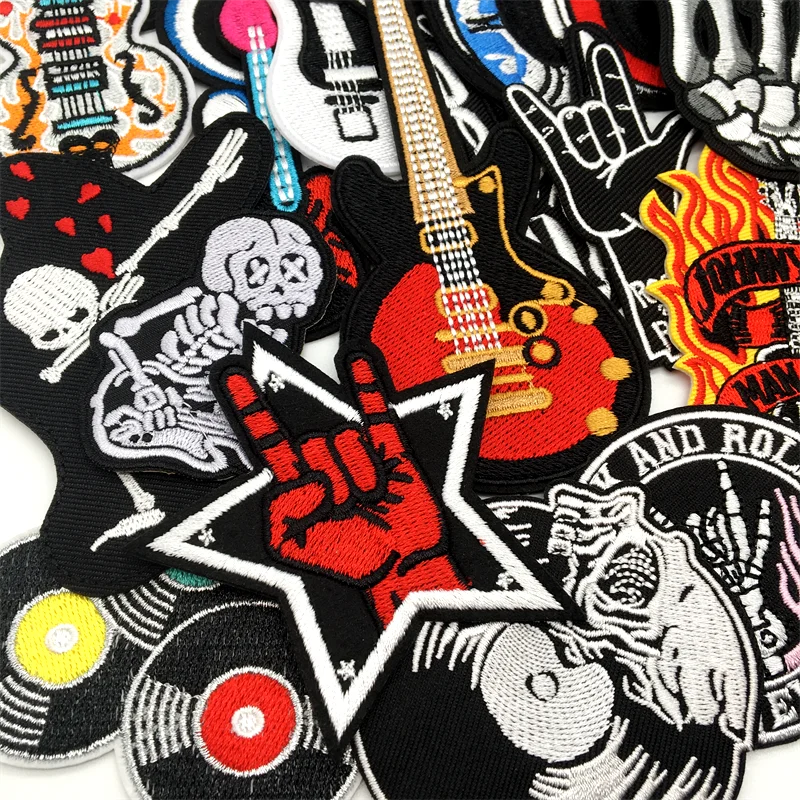 Jaqueta Jeans Com Patches Rock 35 Pçs/lote ROCK N ROLL Patches Em