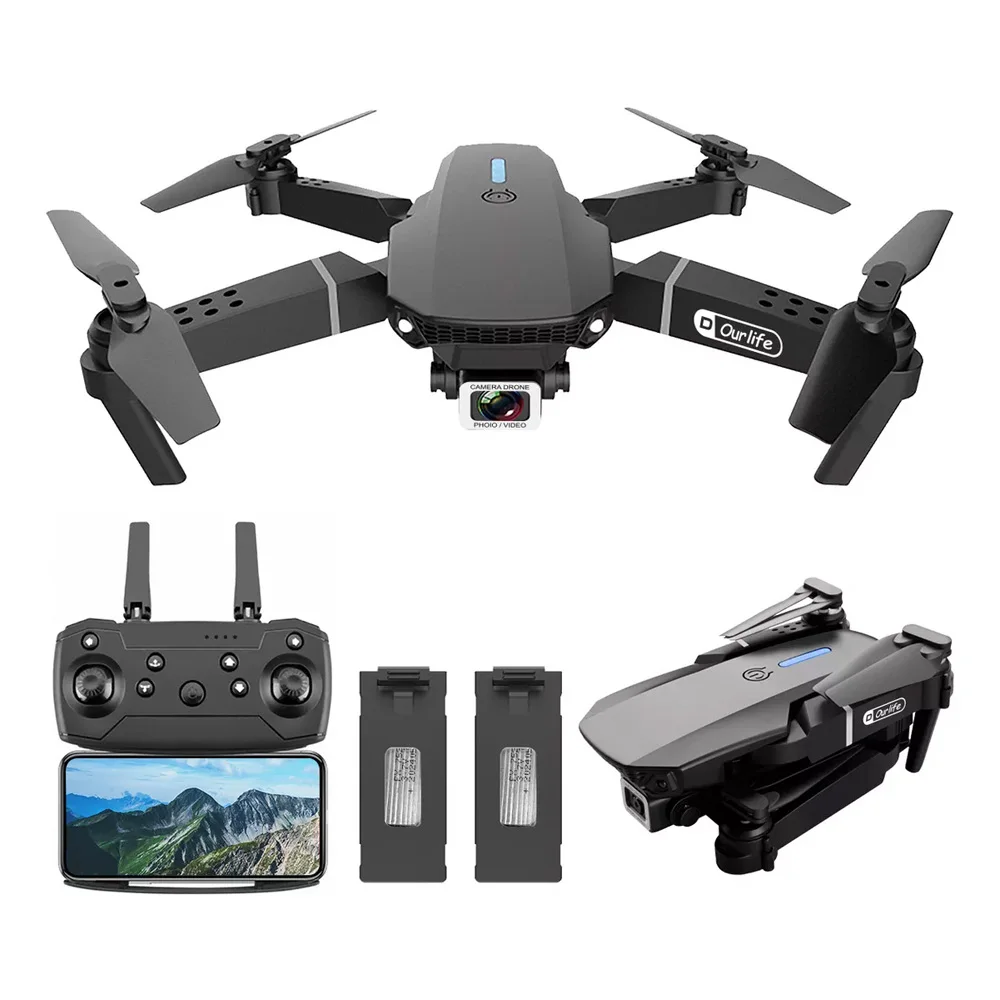 Drones caméra 4K E88 gran angular, cámara HD 1080P, WiFi, drone fpv, mini dron,Soporte de altura, plegable, RC, cuadricóptero, juguetes para niños