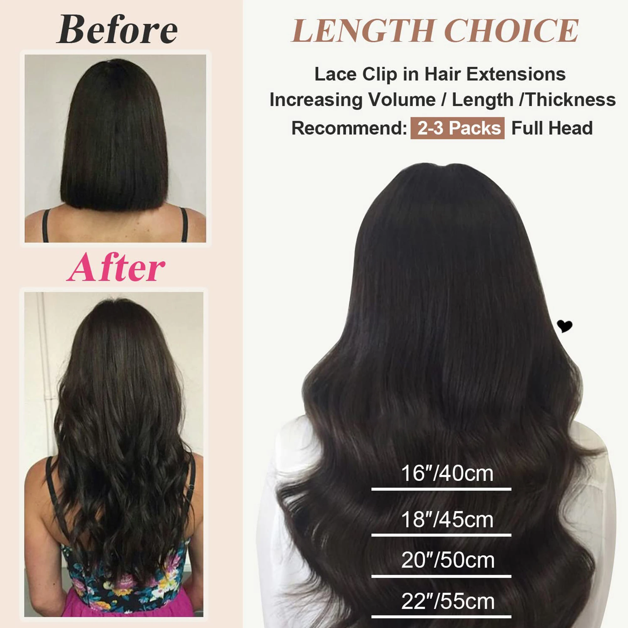 Clip In Hair Extensions For Women Body Wave Human Hair Natural Color Full Head Brazilian Virgin Total 8 Items Net 120 g