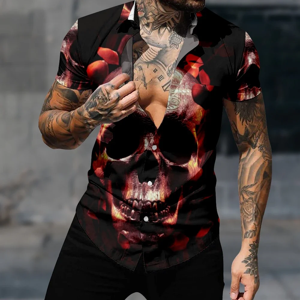 

Casual Shirt Short Sleeve Shirt Men Fashion Women Halloween Skull Shirt Harajuku Y2k Streetwear Gothic Tops Cozy Beach Clothes