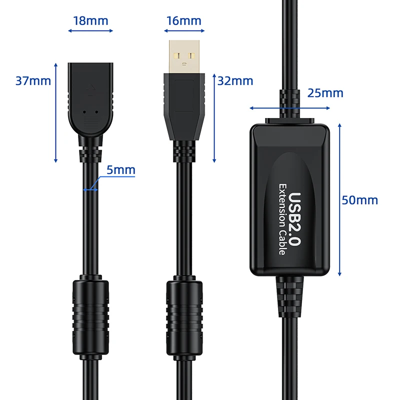 High-Speed 10M Active USB 2.0 Extension Cable with Signal Booster