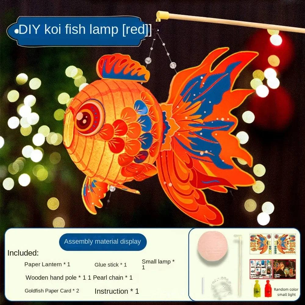 Fish-Shaped Mid-Autumn Festival Fish Lantern Handmade with Led Light Handheld Fish Lantern Blessings Good Luck