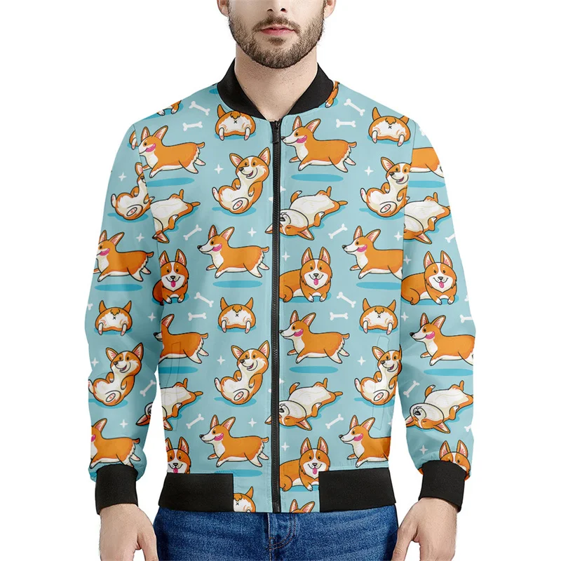 thumbnail image 1 of Chaquetas con cremallera y estampado 3D de Corgi de dibujos animados para hombres y niños, sudadera con estampado de mascotas y perros, chaqueta bomber informal de calle, abrigo de manga larga, 1 of 4