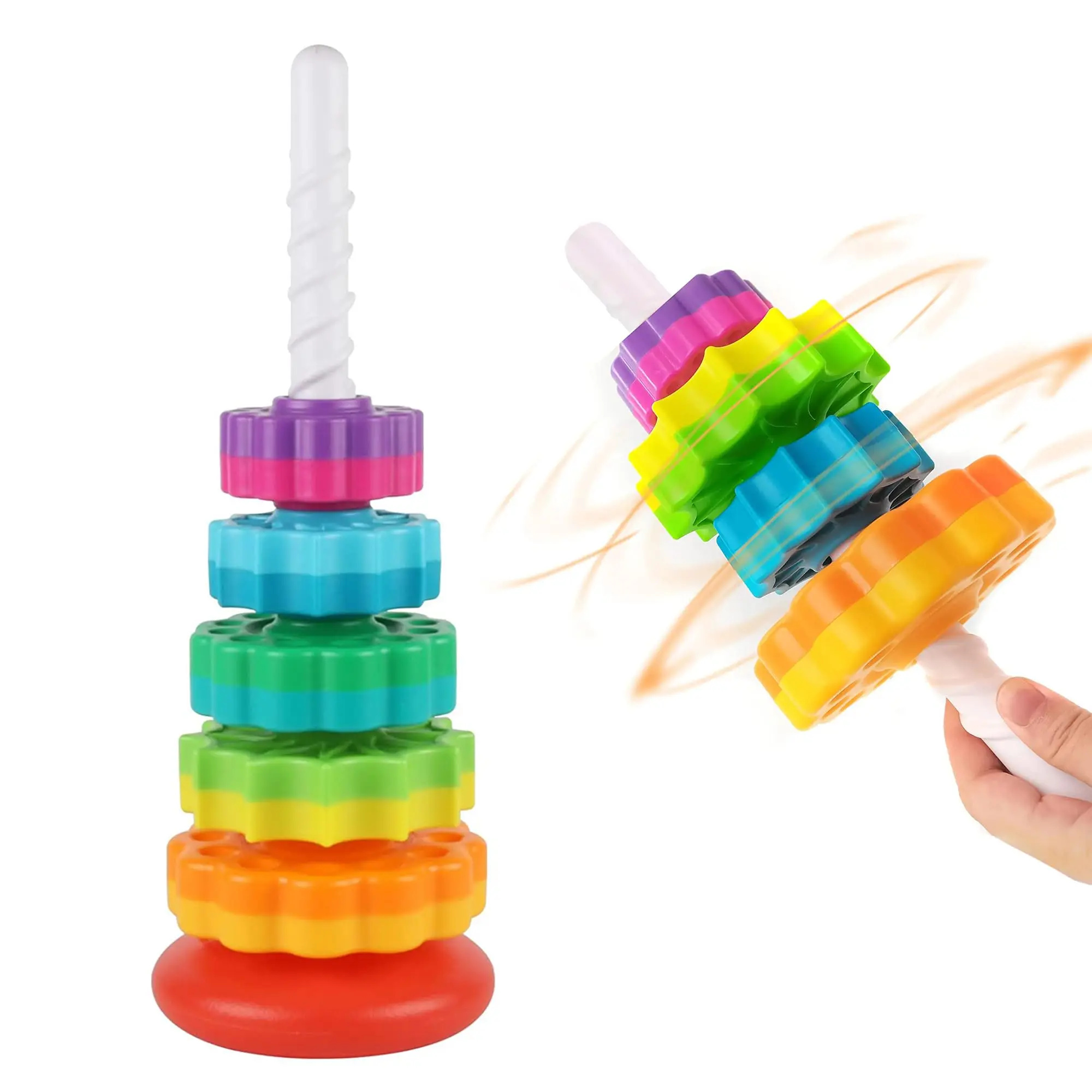 Fat Brain Toys 1-2 Year Old Rainbow Spinning Stacking Toy