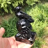 10.5CM Natural Black Obsidian Crow Skull Carving Wicca Decor Carved Raven Figurine Healing Quartz Halloween Gift 1pcs 6