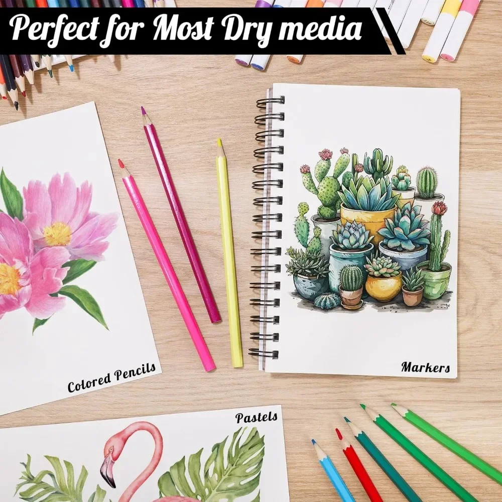 4 Pack of Mixed Media Sketchbooks, 5.5x8.5 Inch Drawing Paper Sketchbooks, 108lb/160gsm Heavy Duty Spiral Bound Sketchbooks 5