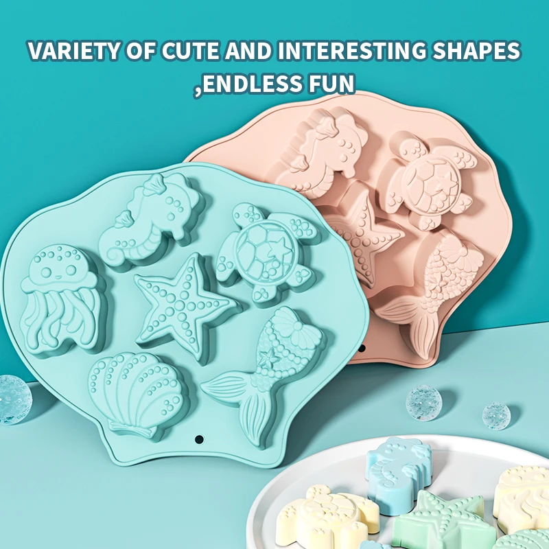 6 Stampi In Silicone Per Fondente A Tema Oceano - Sirena, Conchiglia, Stella Marina Per Torte, Cioccolato