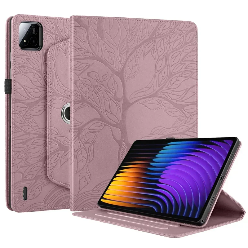 Premium PU Leather 360 Rotating Stand Cover with Embossed Tree Design