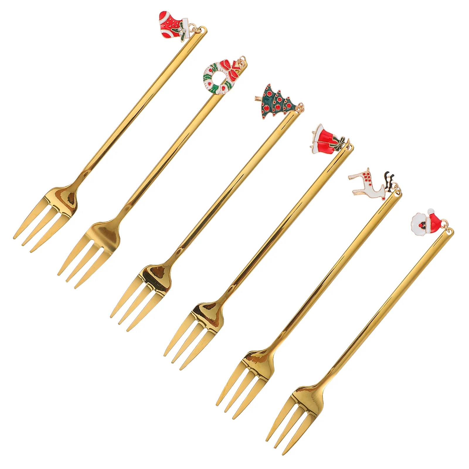 6pcs Coffee Forks Christmas Gift Box Stainless Steel Sugar Dessert