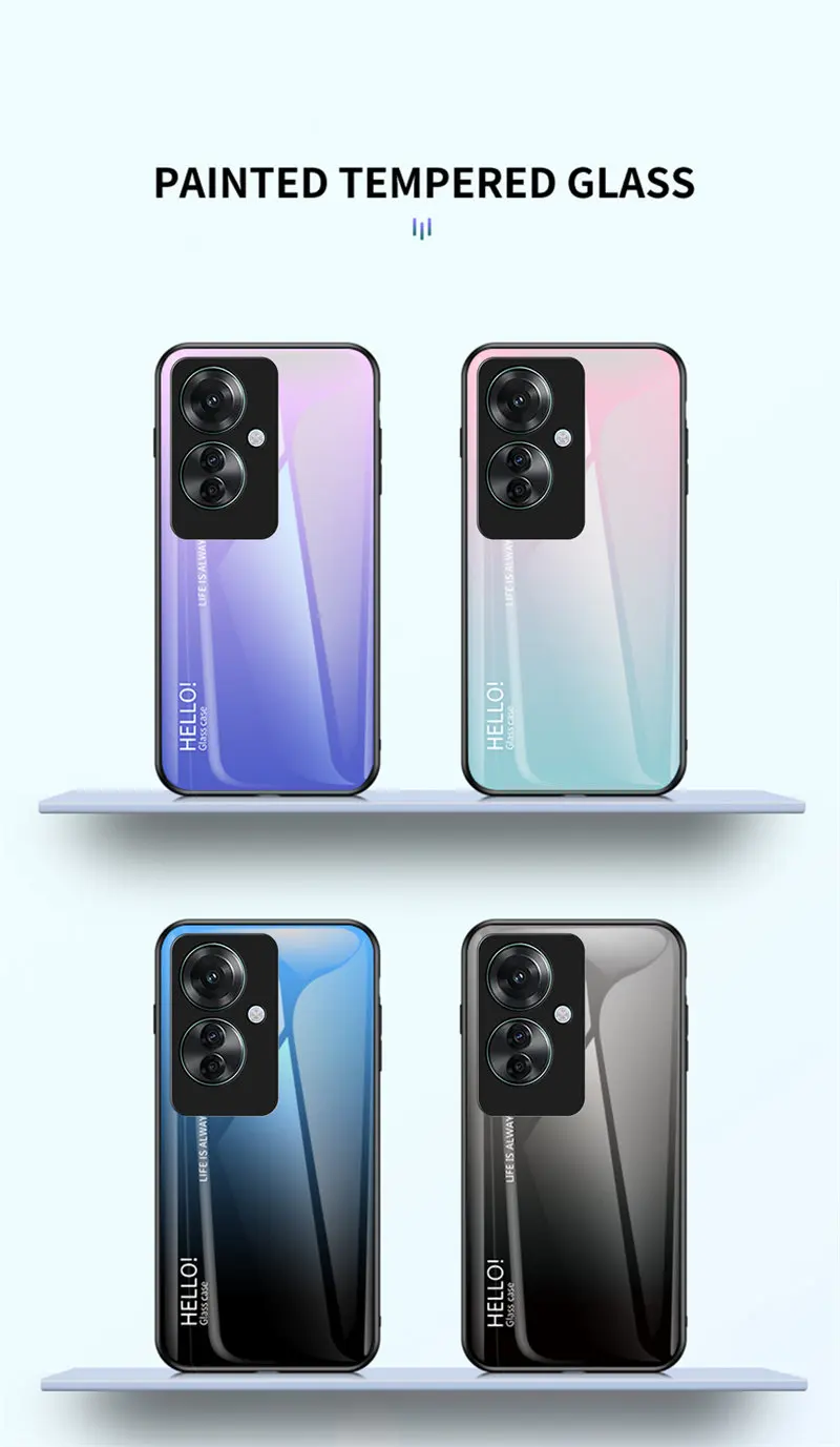 Gradient Tempered Glass Shockproof Hard Back Phone Case