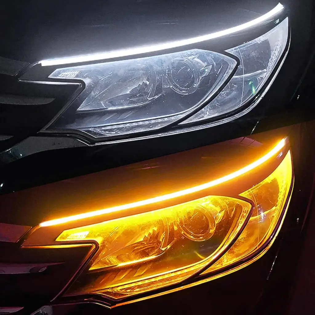Striscia Di Luci Di Marcia Diurna A Led Per Auto Confezione Da 2 60Cm Switchback Sequenziale Drl Indicatori Di Direzione Per Fari Impermeabili Bianco 