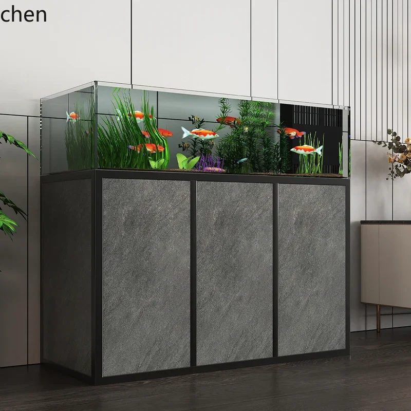 Meuble aquarium en bois massif avec structure acier inoxydable