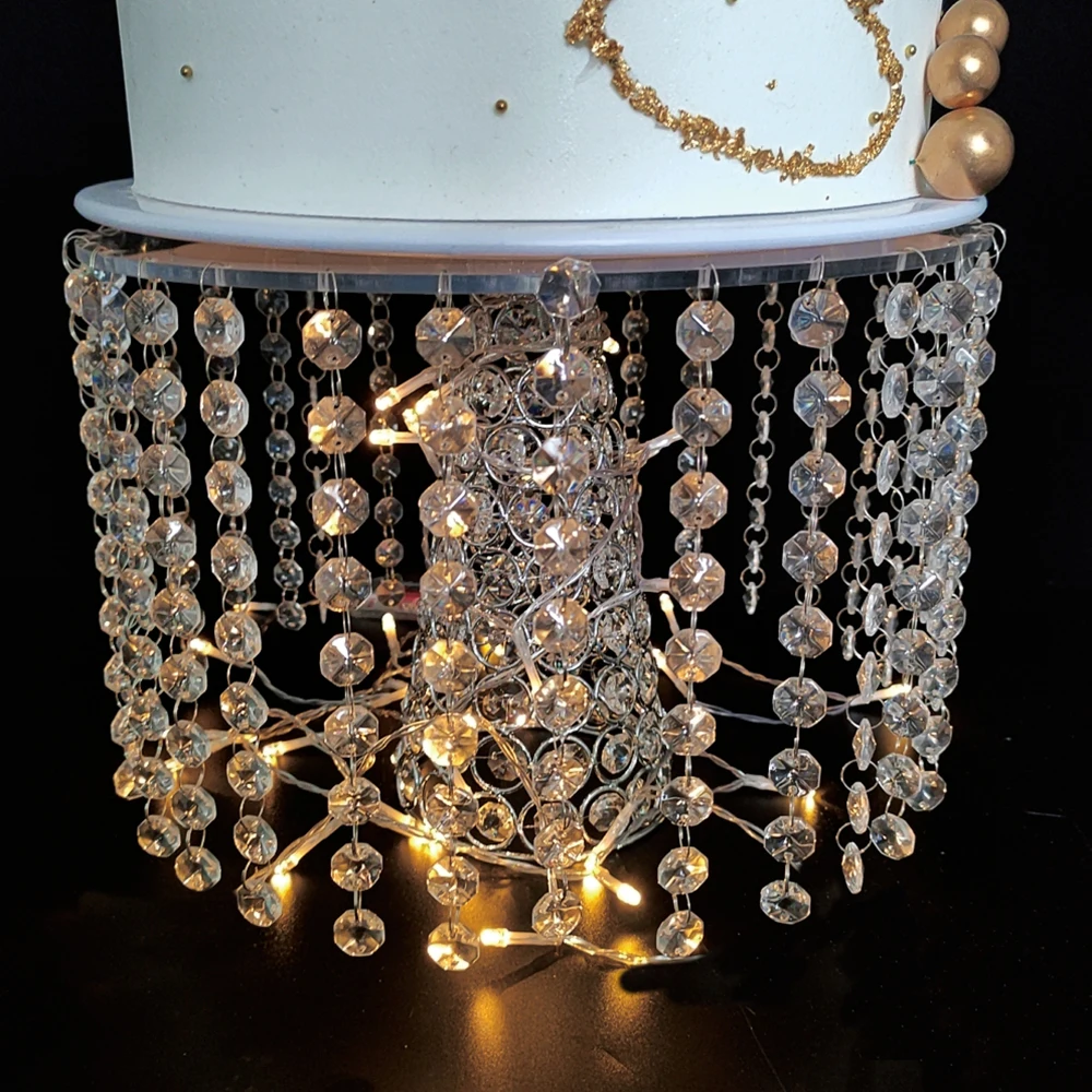1pcs-3pcs/lot Round Cake Serving Stand with Crystal Dessert Cupcake Pastry with Hanging Acrylic Crystals for Wedding Event