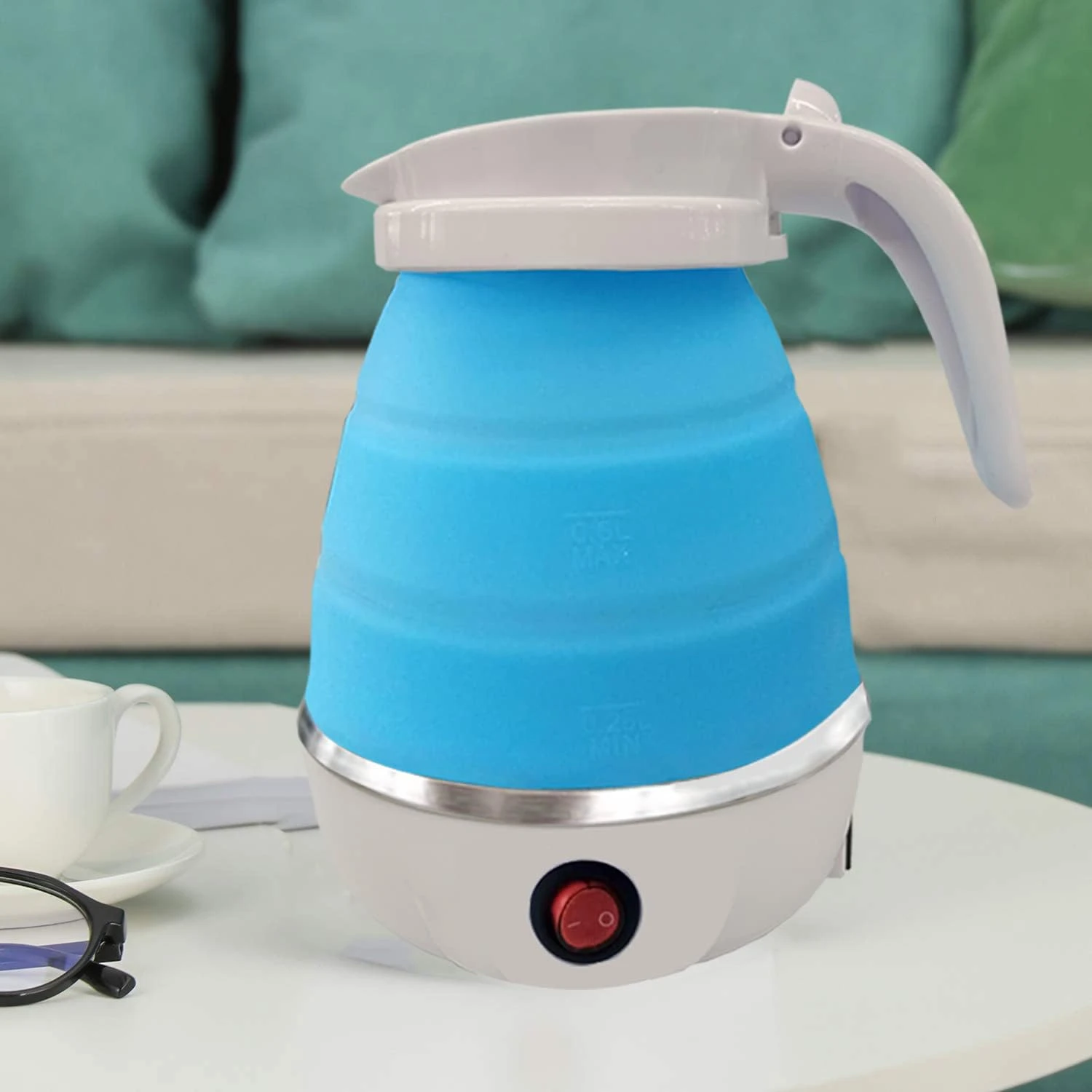 Foldable Portable Kettle with Food Grade Silicone, 6 Mins Fast Water Boiling Tea Pot Coffee Pot for Camping or Travel, Collapsi