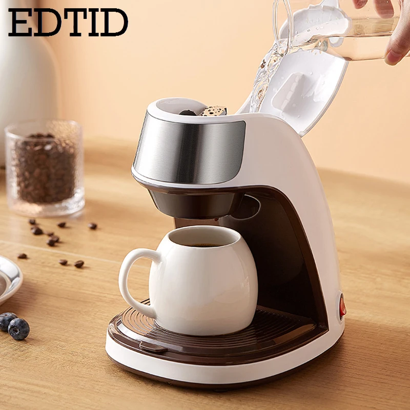 Household Mini Electric Drip Coffee Maker Semi-automatic Brewing Tea Pot American Coffee Machine Espresso One Cup 220V EDTID