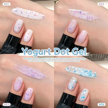 HOLA NAIL 15ml Smalto Gel Glitterato Bianco Lattiginoso con Pois, per Nail Art, Nude Lucido, Soak Off UV, Cosmetici per Unghie