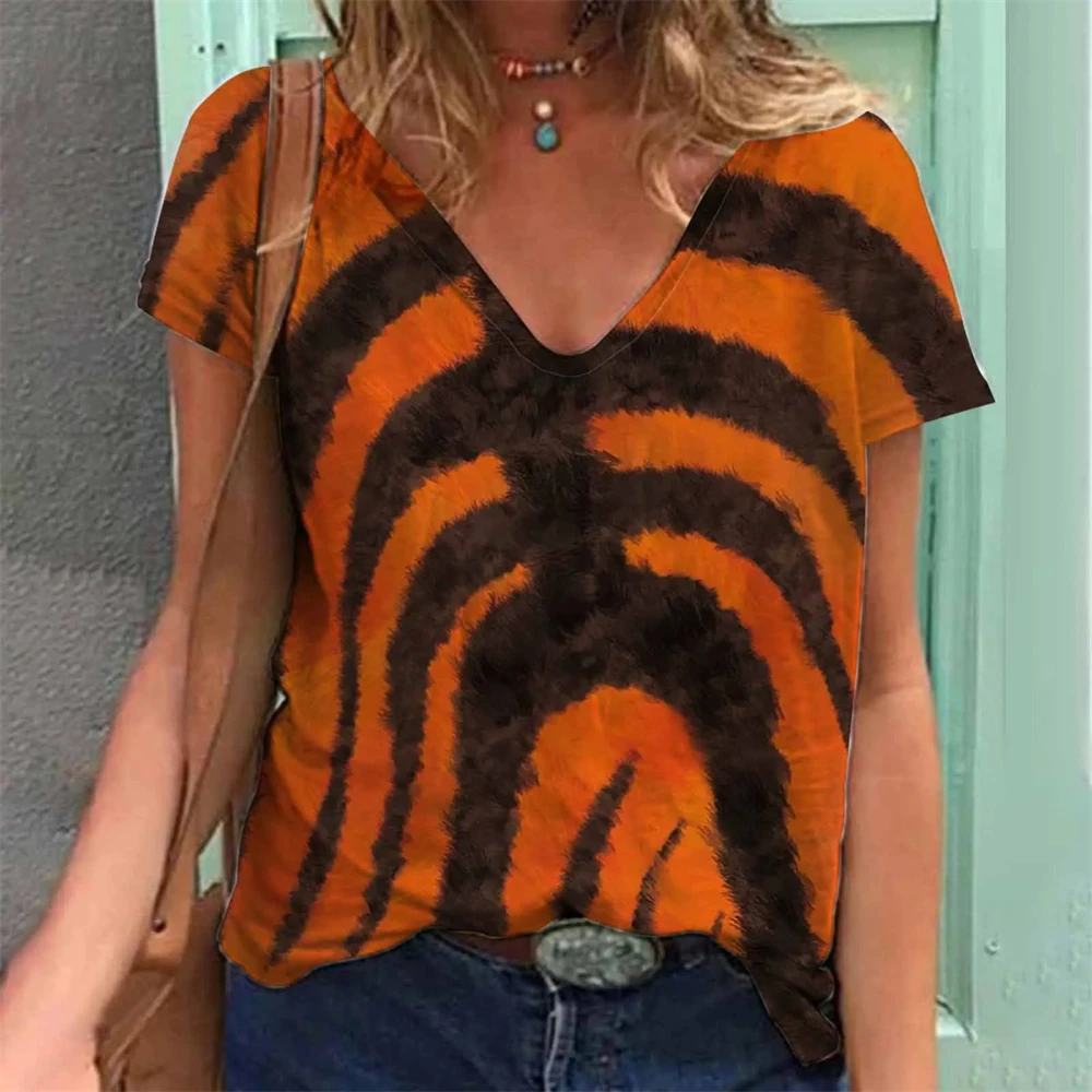 

2024 New Refreshing Summer Fashion Women's Clothing Animal Pattern T-Shirt 3d Printed V-Neck Sports Casual Short Sleeved Top