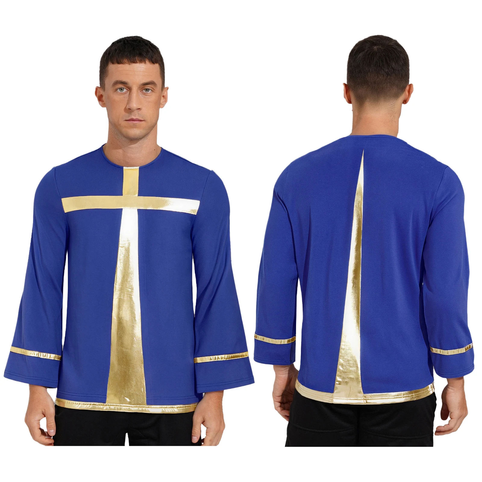 Men Church Choir Worship Praise Dance Costume Metallic Shiny Cross Tops Pants Halloween Carnival Pastor Priest Cosplay Clothes - 3