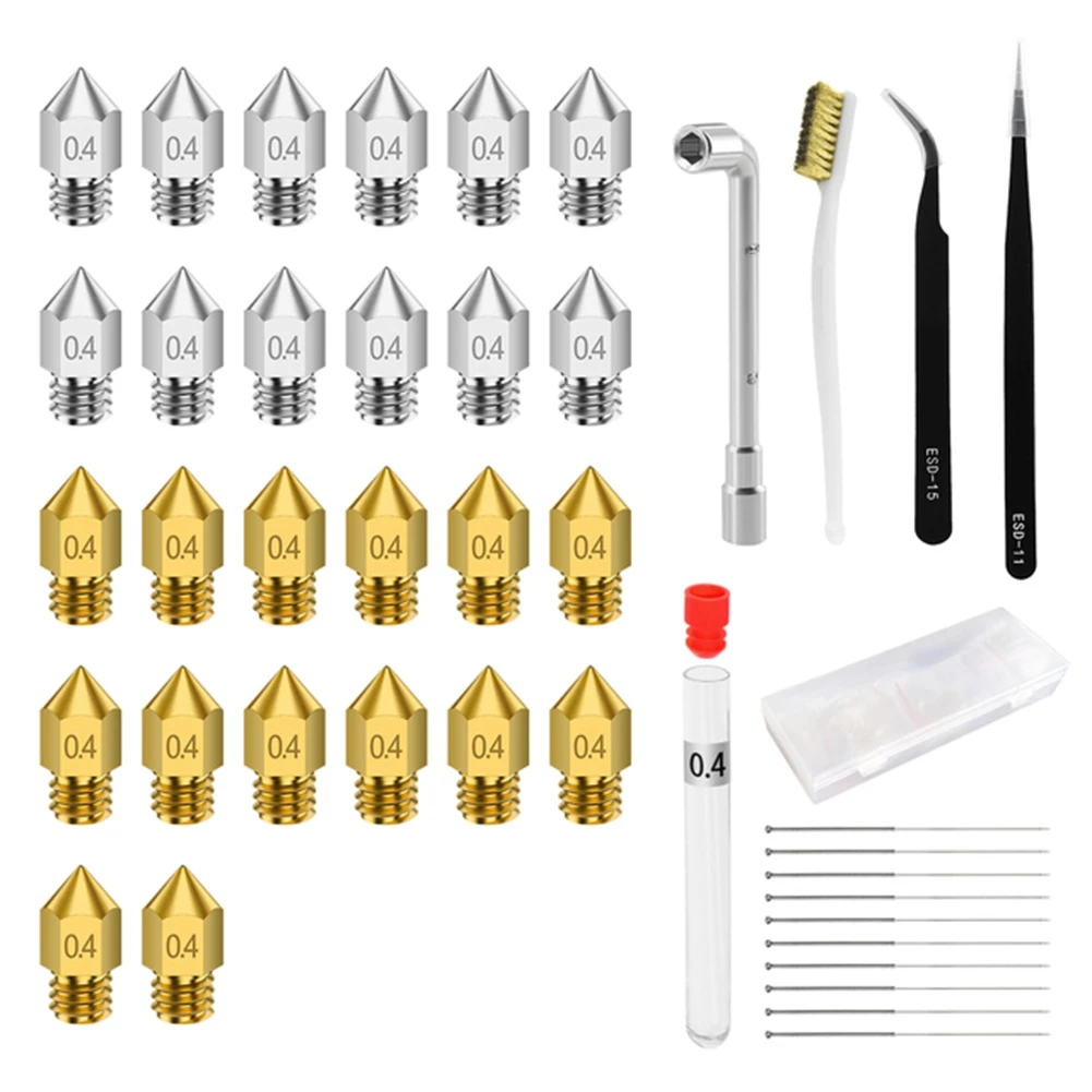 

26Pcs Nozzle Cleaning Needle MK8 E3D Nozzle Cleaning Tool Kit Removal Clean Wrench Tweezer 3D Printer Part CR10 Ender A