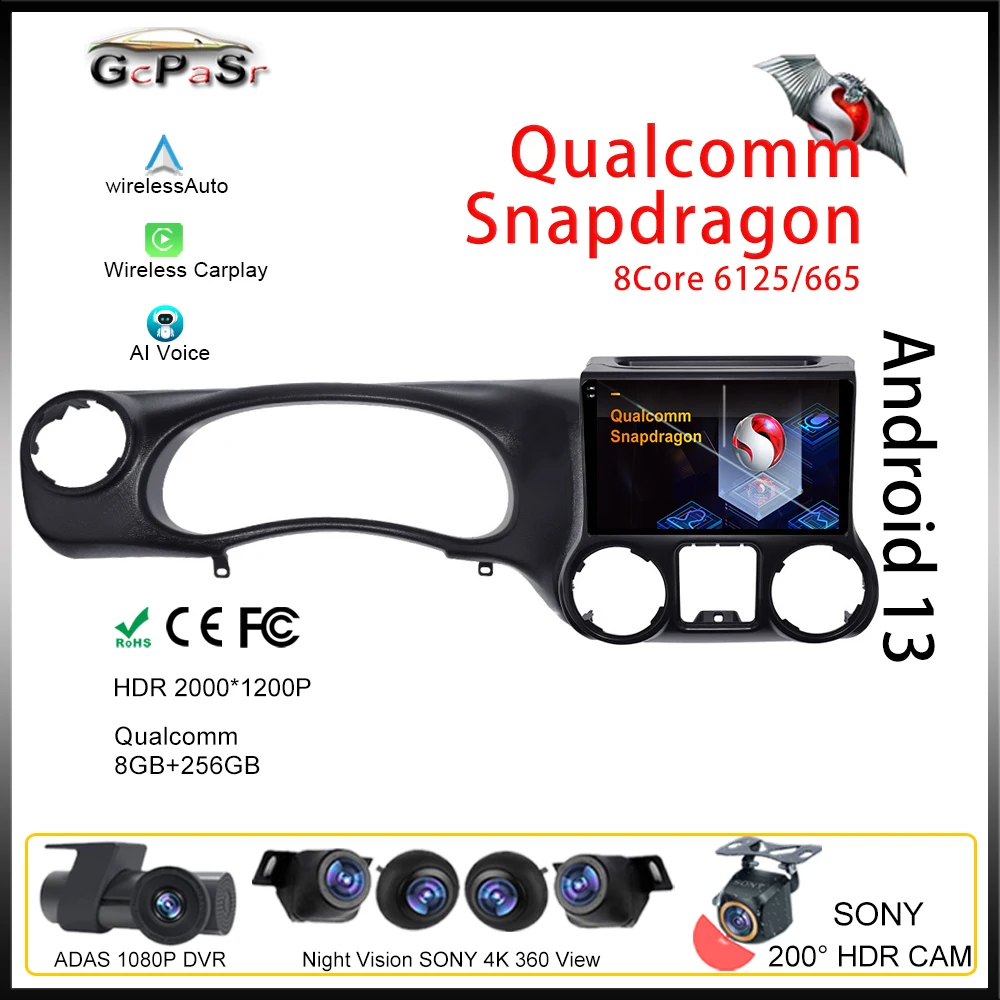 Qualcomm Carplay Per Jeep Wrangler 3 Jk 2011 - 2018 Lhd/Rhd Lettore Autoradio Android Auto Autoradio Navigazione Video Multimediale