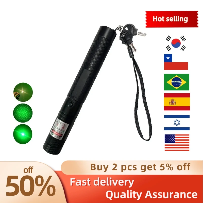 

Powerful 10000m 532nm Green Laser Sight laser pointer Powerful Adjustable Focus Lazer with laser pen Head Burning Match