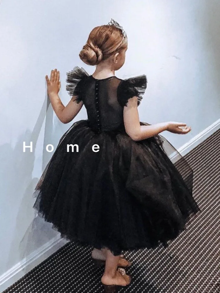 

Kids Gothic Black Swan Lace Temperament Princess Skirt Little Flower Girl Dress Mesh Tutu Costume Birthday Wedding Catwalk Show