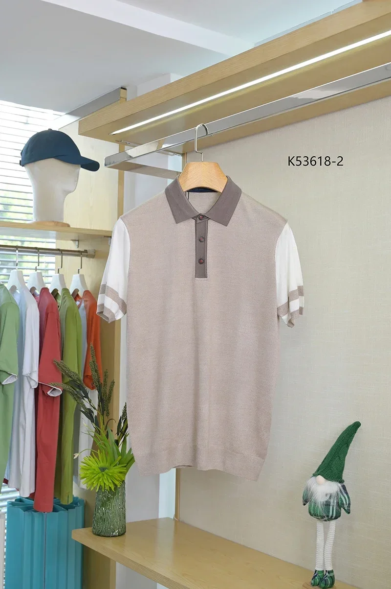 OECHSLI polo in seta da uomo 2025 New Fashion ricamo elastico manica corta cerniera sottile qualità taglia grande M-4XL - immagine 3